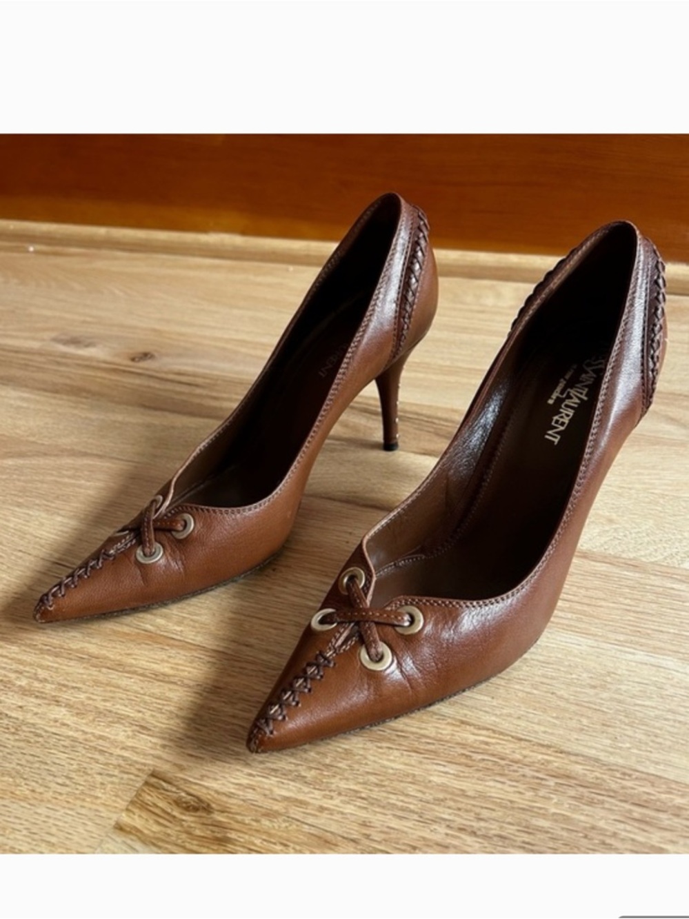 YSL Yves Saint Laurent (YSL) Rive Gauche brown leather tie-front pumps 37 EUC - Picture 2 of 16